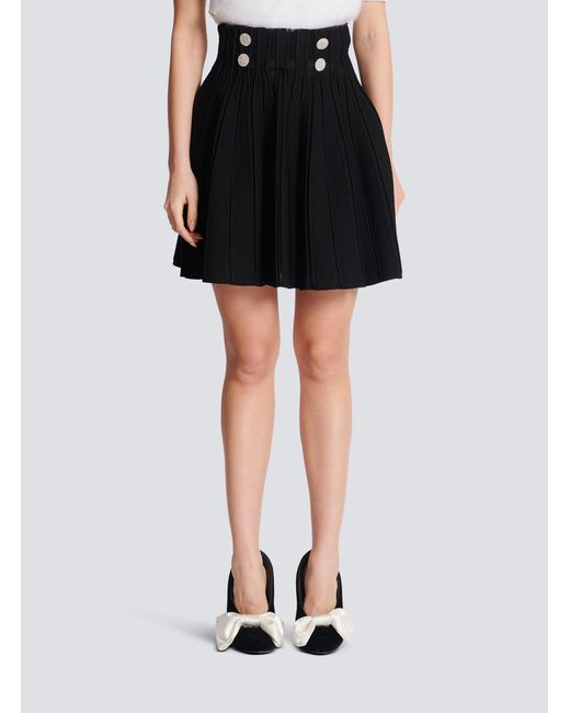 Balmain Black High-Waist Pleated Skater Skirt