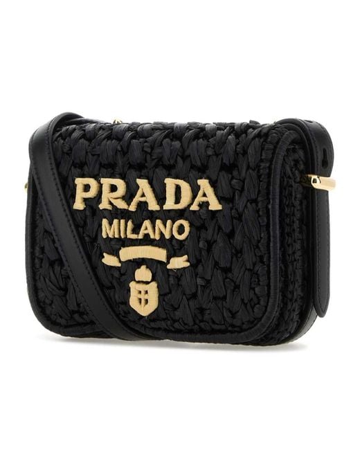Prada Black Foldover Top Woven Shoulder Bag