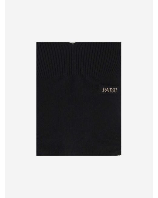Patou Black Ribbed V-Neck Knitted Sweater
