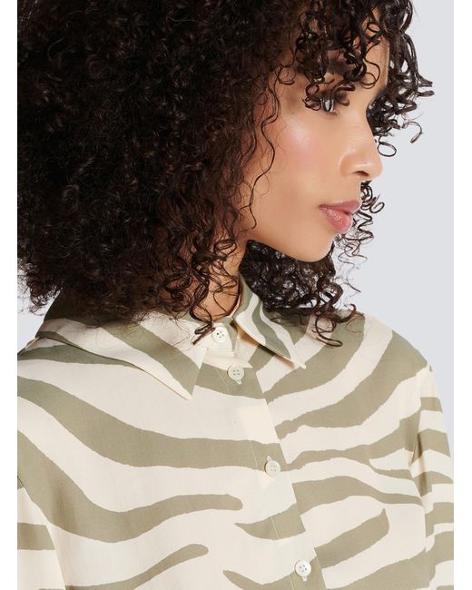 Balmain White Animal Printed Cropped Shirt