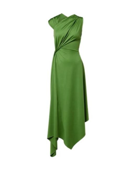 Victoria Beckham Green Asymmetric Gathered Jersey Midi Dress