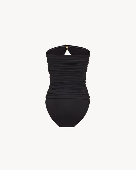 Saint Laurent Black Ysl Strapless Swimsuit