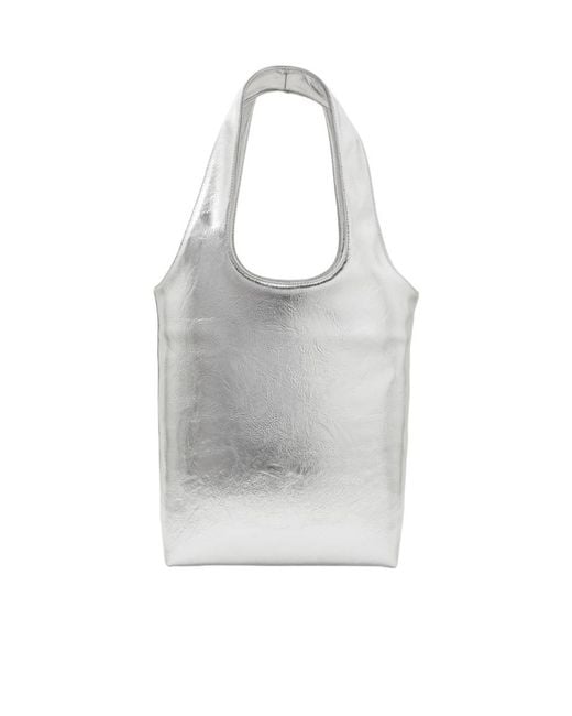 A.P.C. Gray Logo Printed Metallic Effect Tote Bag