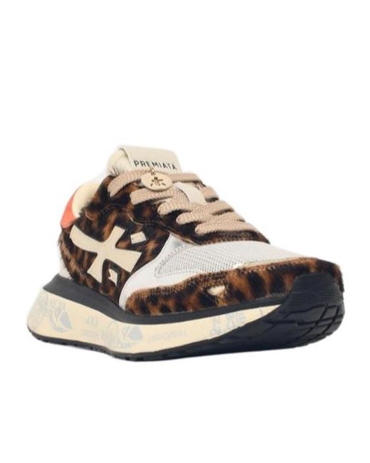 Premiata White 'Lauryn' Leopard Print Pony Blend Sneakers