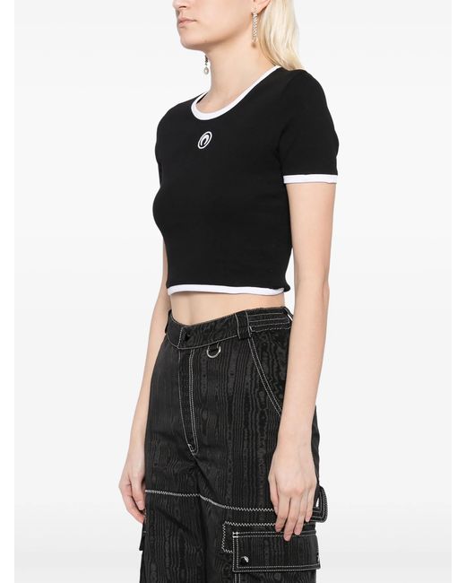 MARINE SERRE Black Moon Embroidered Crop Top