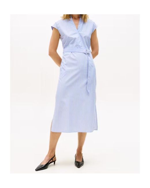 Tommy Hilfiger Blue Poplin Belted Midi Dress