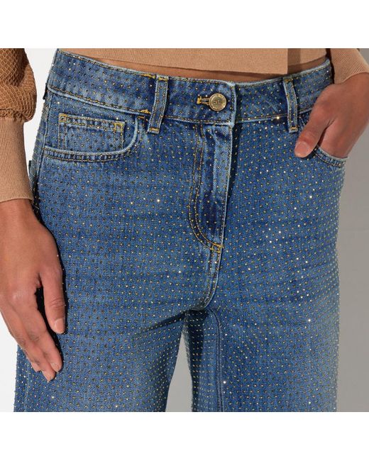 Elisabetta Franchi Blue Palazzo Jeans With Rhinestones