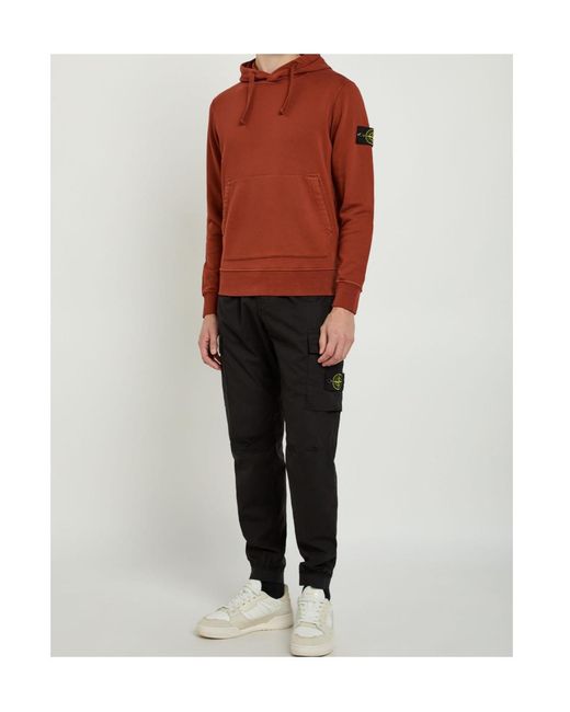 Stone Island Red Hooded Cotton Sweatshirt for men