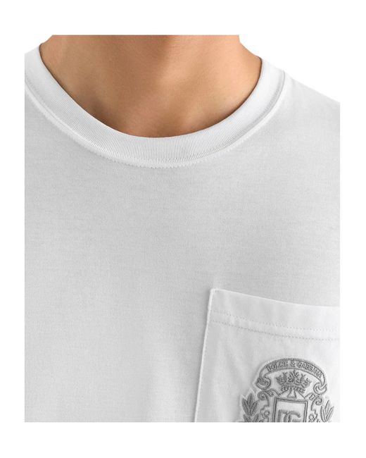Dolce & Gabbana White Logo Embroidered Crewneck T-Shirt for men