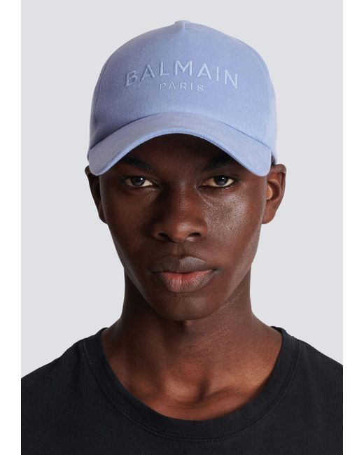 Balmain Blue Logo Embroidered Curved-Peak Baseball Cap for men