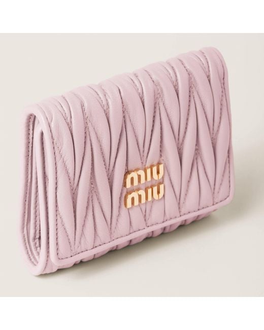Miu Miu Pink Small Matelassé Nappa Leather Wallet
