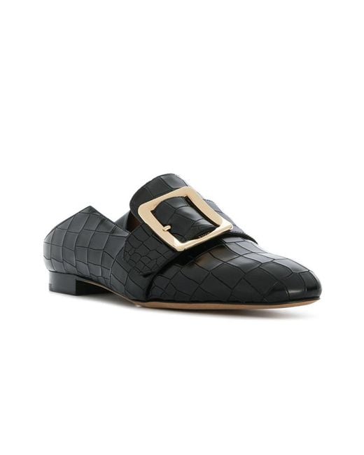 Bally Black Steppable Flat Shoes With Fish Pattern