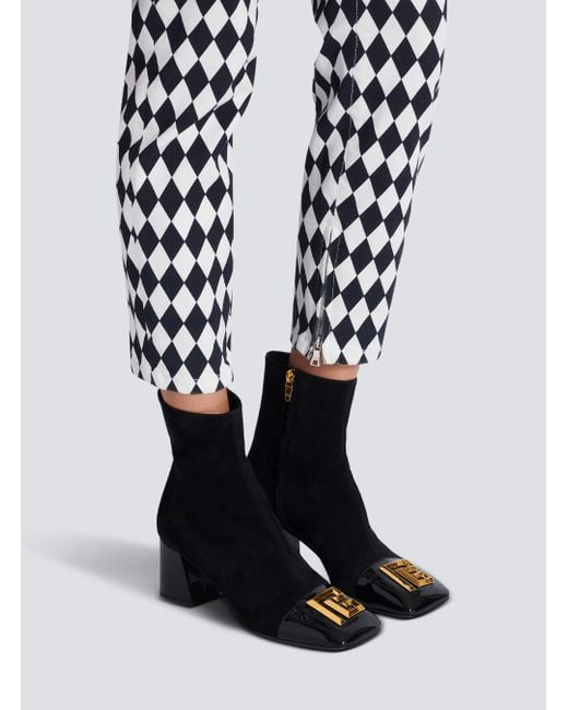Balmain Black Suede Edna Ankle Boots With Patent Leather Toes