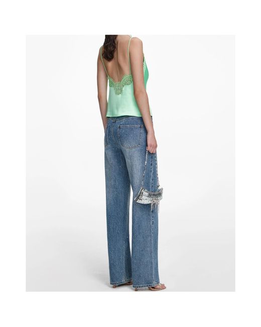 Self-Portrait Blue Embellished Denim Straight Leg Jeans