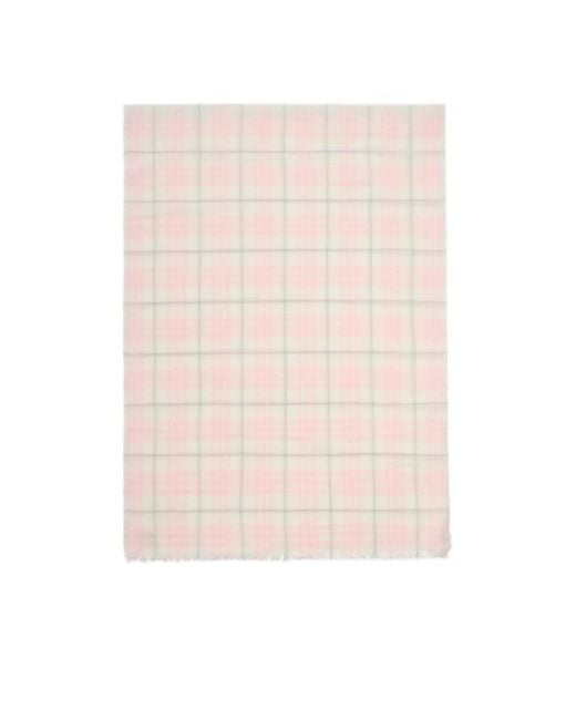 Burberry Natural Wide Embellished Check Wool Silk Blend Scarf