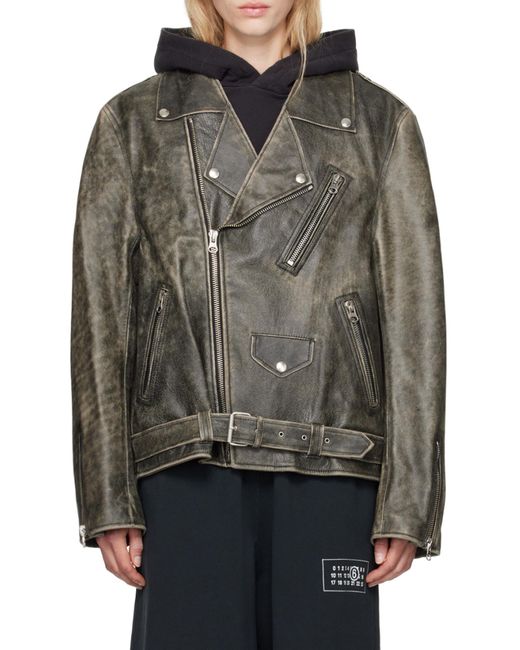 MM6 by Maison Margiela Gray Distressed-Effect Belted Jacket