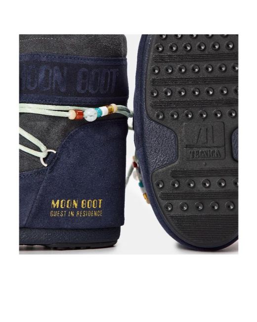 Moon Boot Blue And Color-Blocked Suede Snow Boots