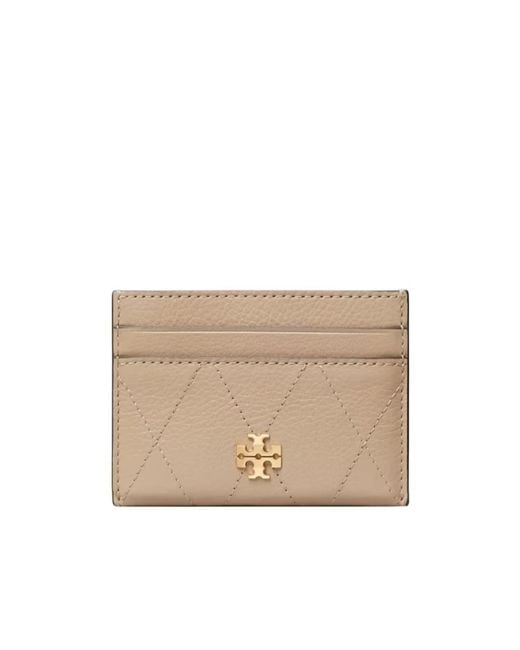 Tory Burch Natural Charlie Quilted Card Case