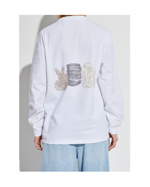 Ganni White Animal Print Long Sleeve T-Shirt