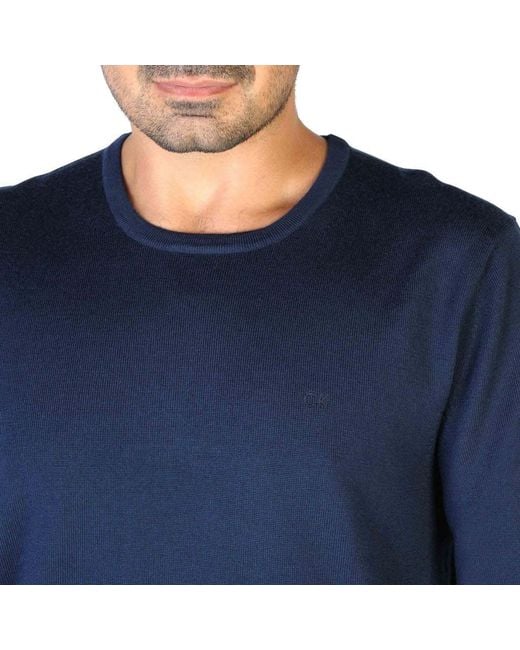 Calvin Klein Blue Logo Round Neck Woolen Sweater for men