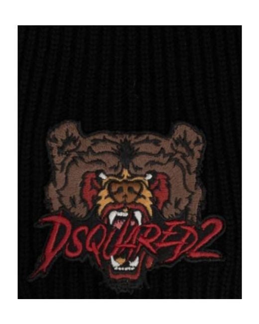 DSquared² Black Logo-Embroidered Beanie for men