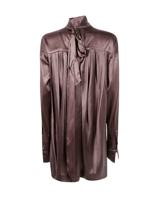 Dries Van Noten Brown Tie-Neck Blouse