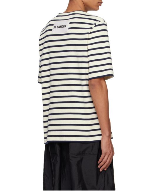 Jil Sander White Striped Crewneck T-Shirt for men