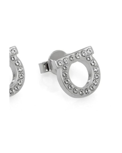 Ferragamo White Ferragamo Gancini Small Embellished Earrings