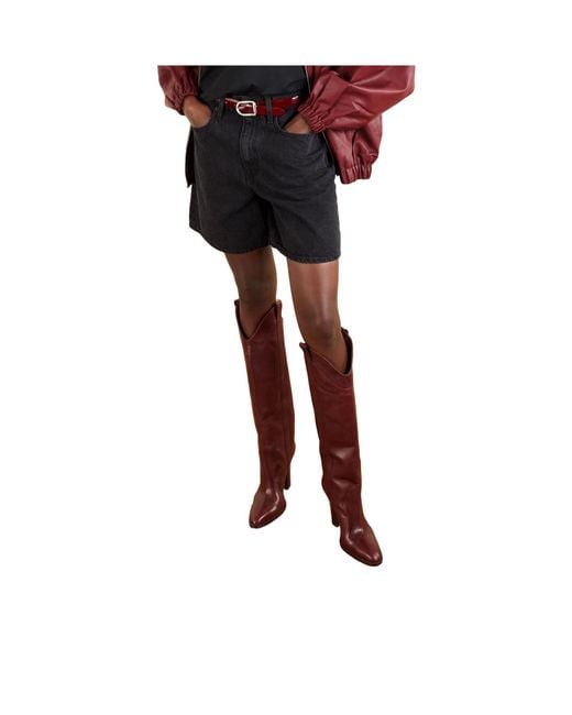 Paris Texas Red Solid-Color Leather Knee Boots