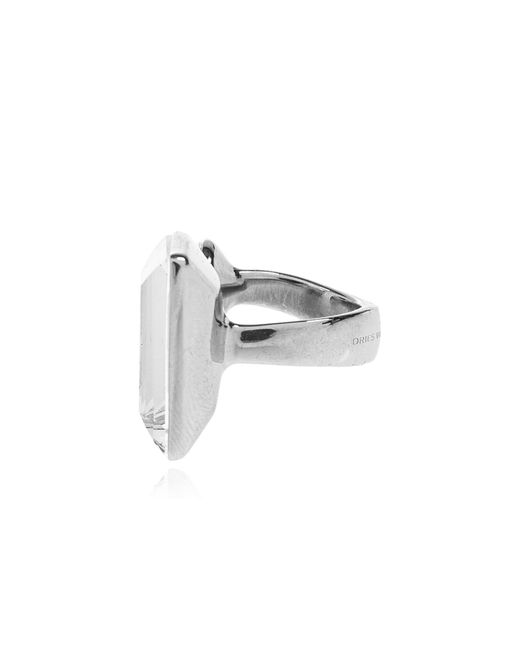 Dries Van Noten White Embellished Open Ring