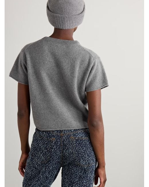 The Elder Statesman Gray Short-Sleeved Cashmere Sweater
