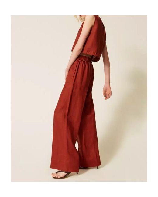Twinset Red Drawstring Wide-Leg Pants