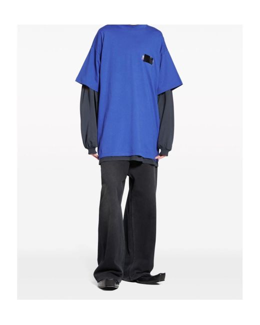 Balenciaga Blue Logo Printed Oversized-Fit T-Shirt for men