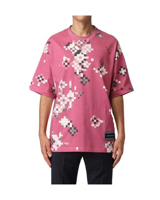 Emporio Armani Red Printed Round-Necked T-Shirt for men