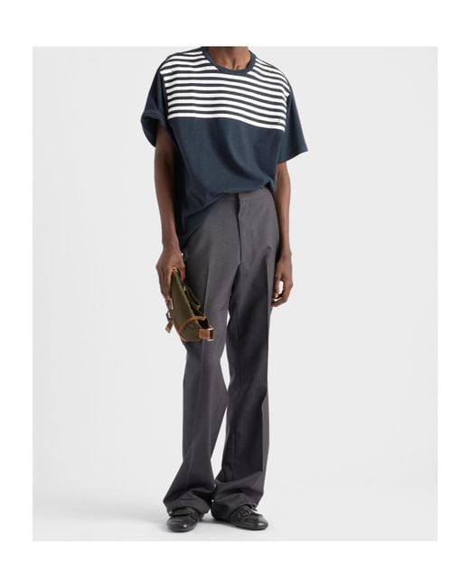 Prada Blue Oversized Striped Cotton T-Shirt for men