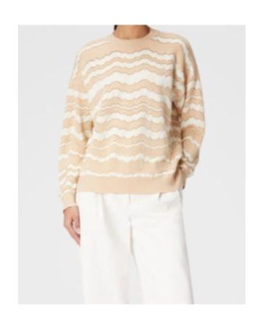 Missoni Natural Crewneck Pullover With Tone-On-Tone Zigzag