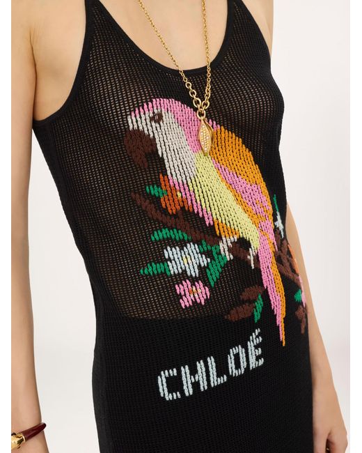 Chloé Black Thin-Strap Fitted Logo Mini Dress