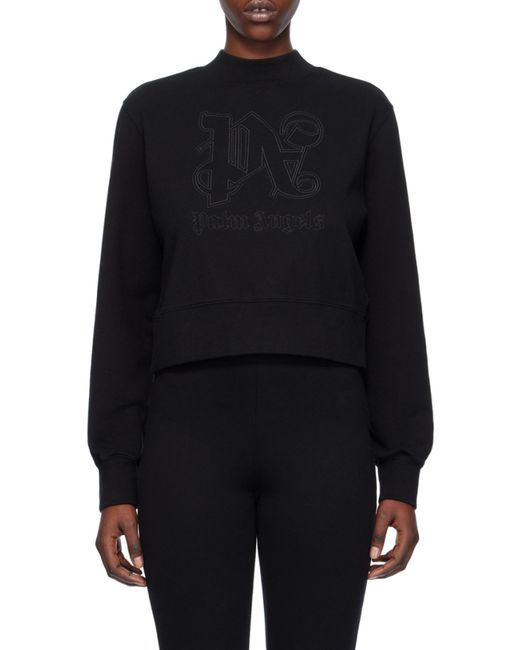 Palm Angels Black Monogram Detailed Crewneck Sweatshirt