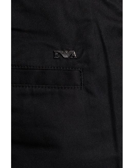 Emporio Armani Black Pleat-Detailed Mid-Rise Straight-Leg Trousers for men