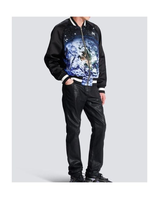 Balmain Blue Printed Bomber Jacket for men
