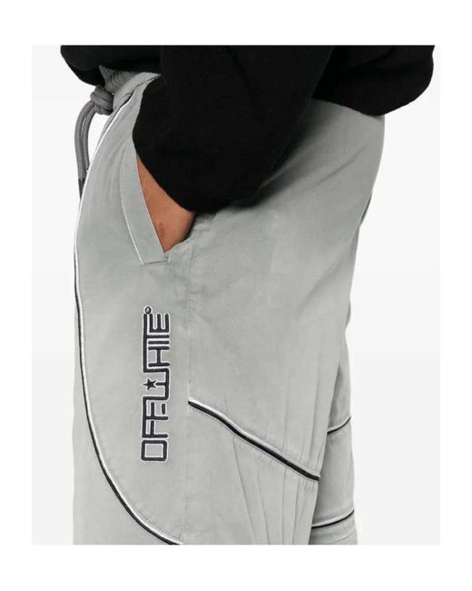 Off-White c/o Virgil Abloh Gray Logo-Print Piped Shorts for men