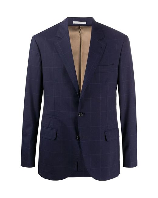 Brunello Cucinelli Blue Checked Single-Breasted Blazer for men