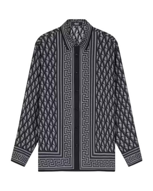 Versace Gray Pattern-Printed Long-Sleeved Shirt for men