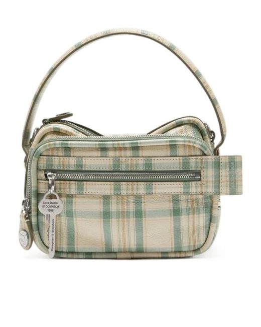 Acne Gray Check-Print Leather Cross Body Bag