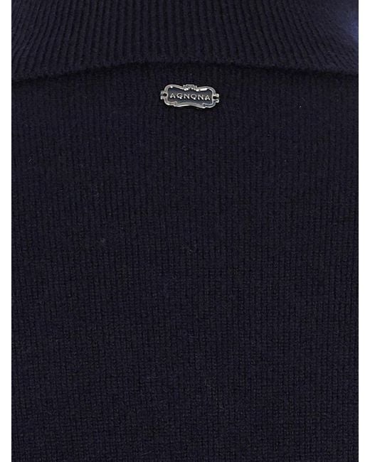 Agnona Blue Long-Sleeve High-Neck Top for men