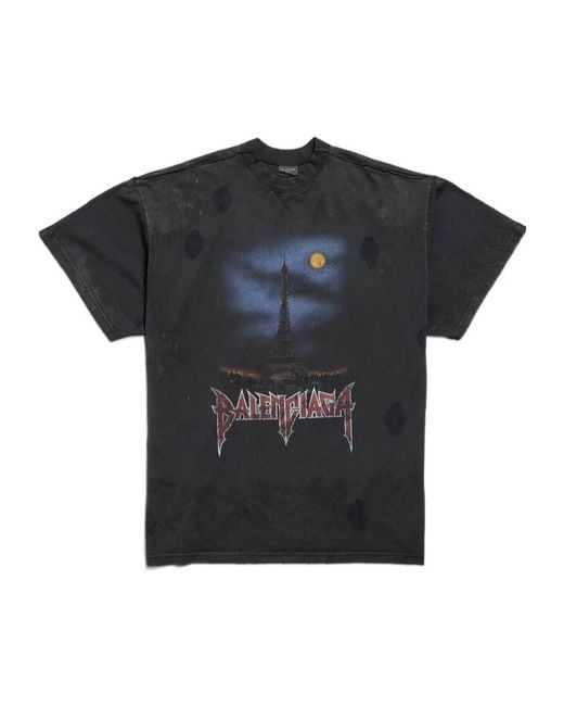 Balenciaga Black Paris Moon Vintage Oversized T-Shirt for men