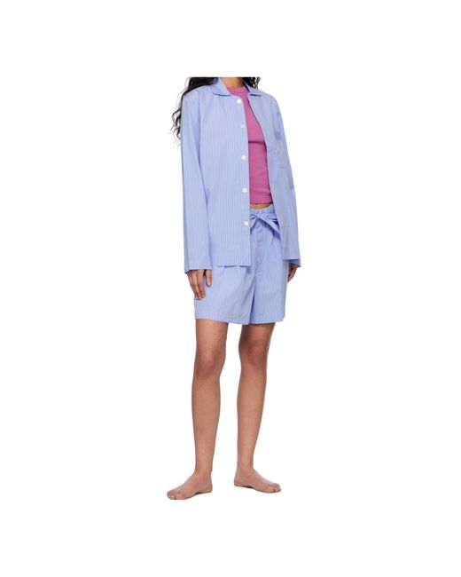 Tekla Blue Pinstriped Drawstring Shorts for men