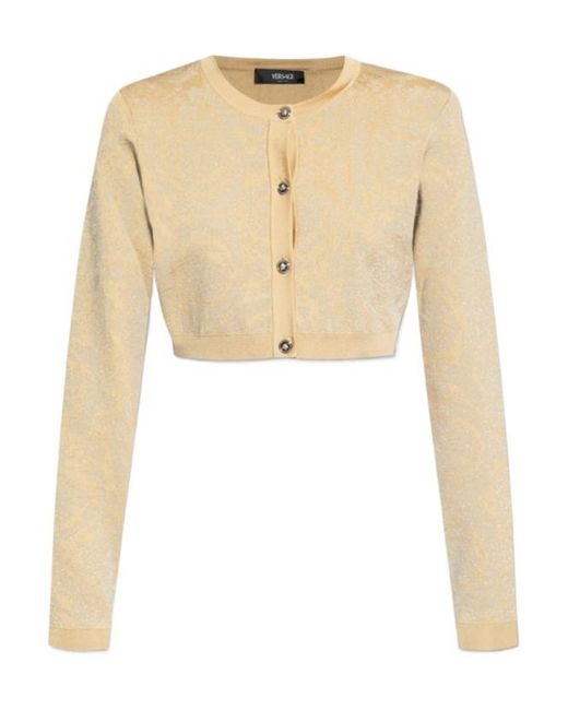 Versace Natural Barocco Button-Up Cropped Cardigan