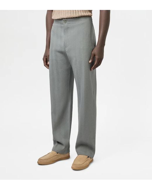 Tod's Gray Herringbone Drawstring Linen Trousers for men