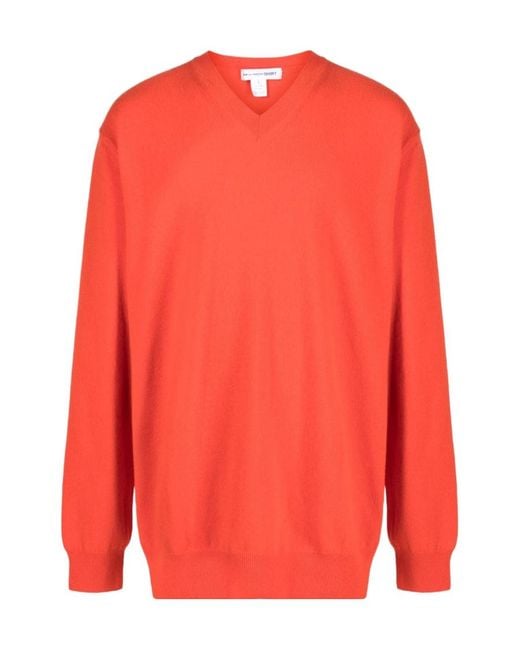 Comme des Garçons Red V-Neck Wool Jumper for men